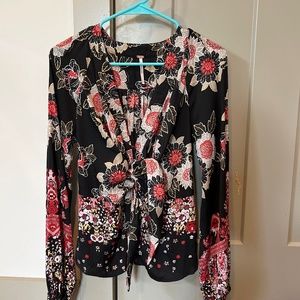 Free people patterned tie front top